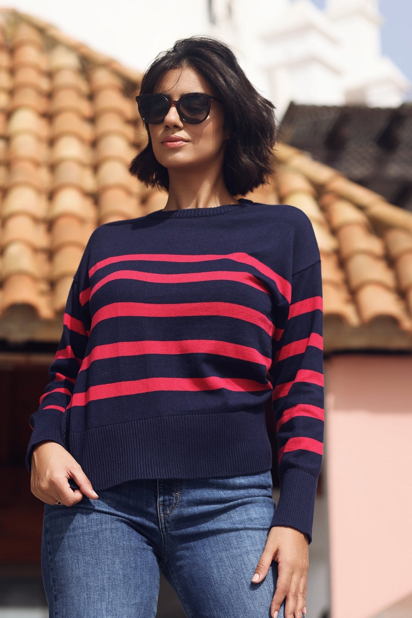 Marinière Ava – Bleu Rayé Rouge